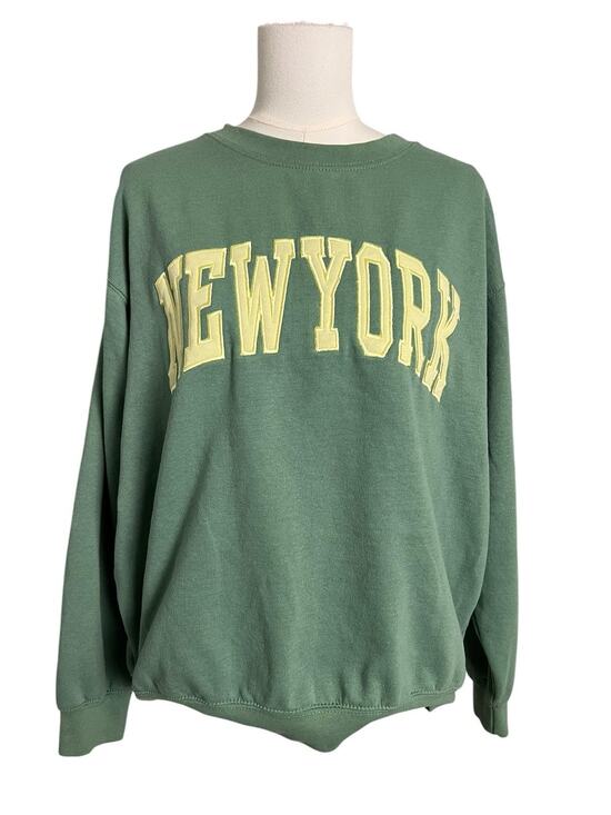 New York Popular Tops - New York Popular Sage Green NYC Crewneck Sweatshirt Applique Logo Large